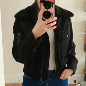 All Saints Collar Bomber Jacket Black Inner Fleece